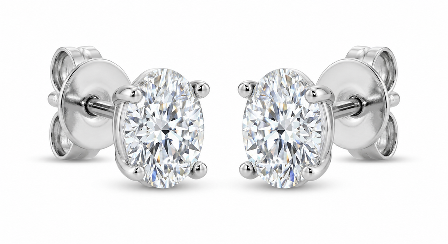 The Solvere Oval Four-Prong Earrings - Color F