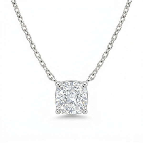 The Solvere Cushion Pendant Necklace - Color F - Lab-Grown