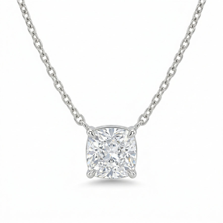 The Solvere Cushion Pendant Necklace - Color F - Lab-Grown
