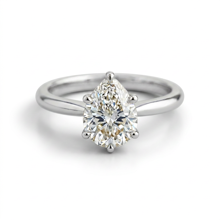 The Solvere Pear Solitaire Ring - Color F - Lab-Grown